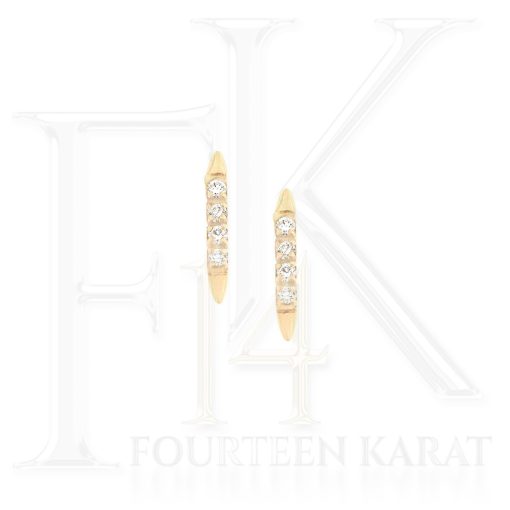 Aretes de Oro 14k en Línea Recta Delgado con Circonias